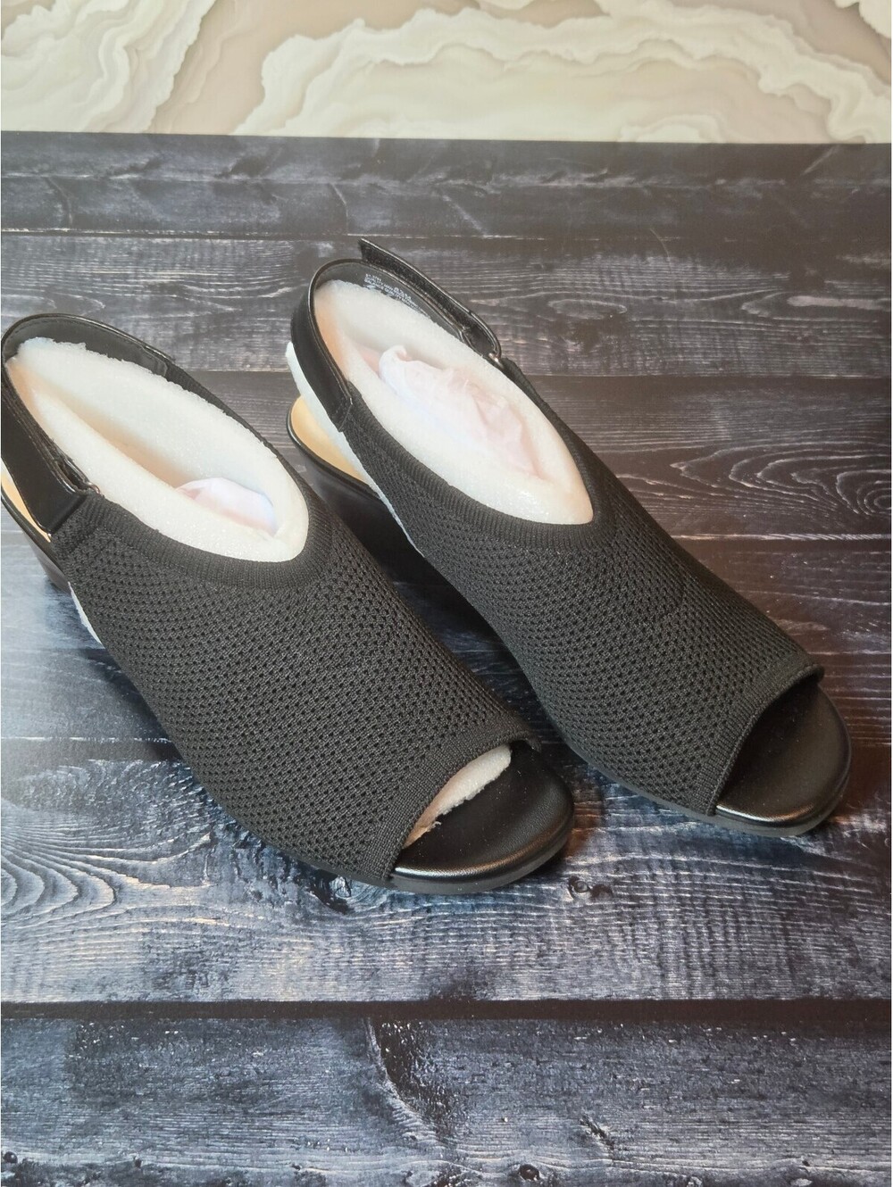 Bella Vita Black Knit Peep Toe Slingback Heels Women’s 8.5M New NWOB